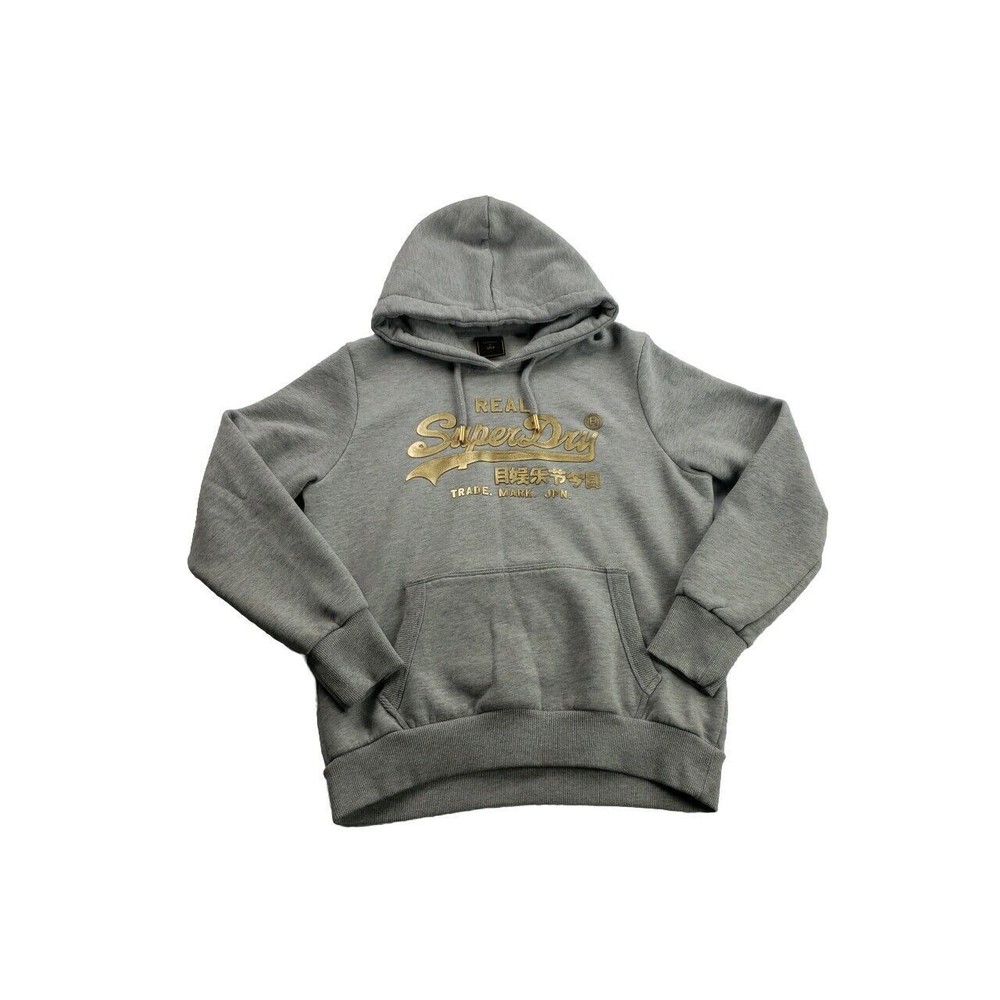 Superdry - Womens Embossed Logo Gray Pullover Hoodie Sweatshirt - Size 12